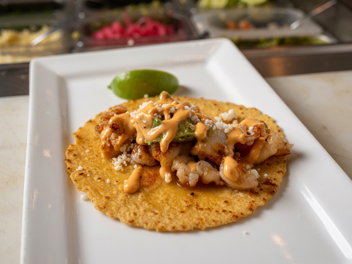 Grilled shrimp taco with chipotle crema and cotija